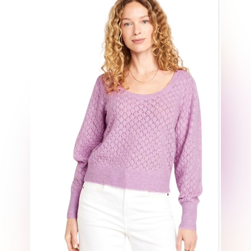 Old Navy Lilac Pointelle Sweater, XL Wool blend